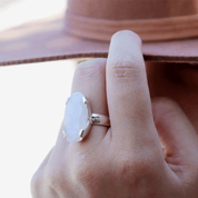 moonstone oval silver gemstone ring