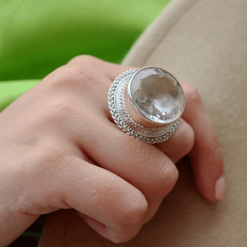 Clear quartz wedding deals ring