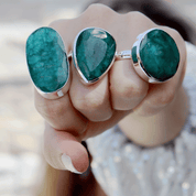 oval large statement emerald quartz silver gemstone ring