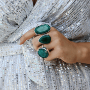 oval large statement emerald quartz silver gemstone ring