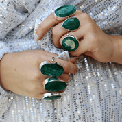 oval large statement emerald quartz silver gemstone ring