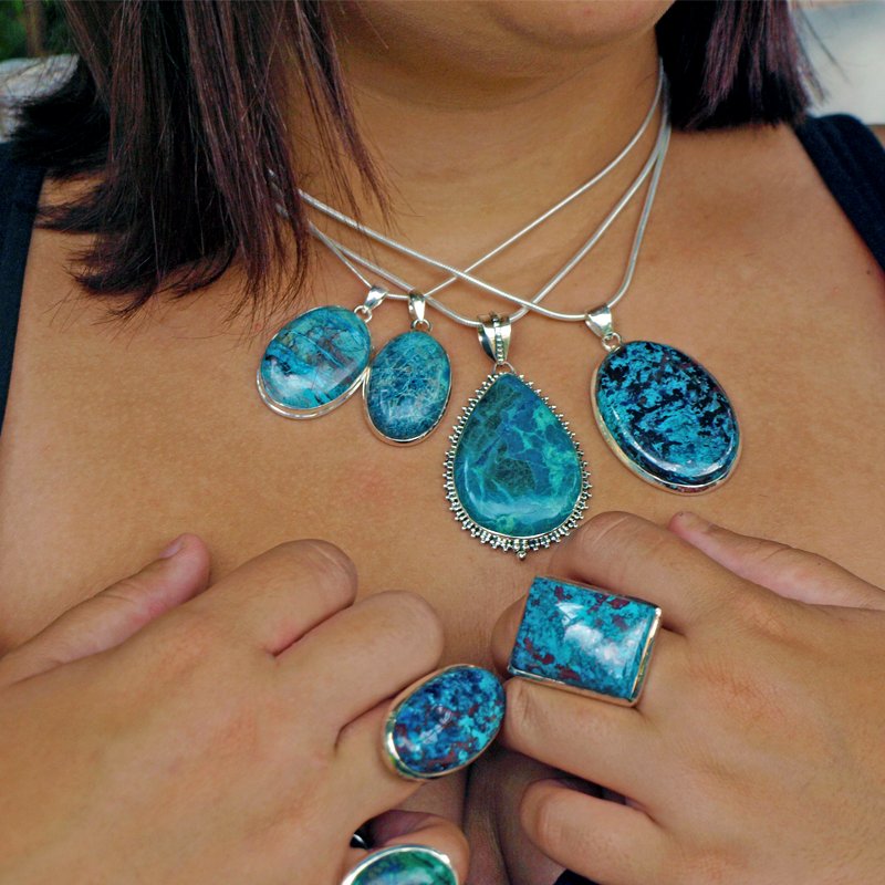 shattuckite oval gemstone silver pendant