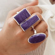 charoite large statement silver gemstone ring