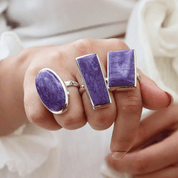 charoite large statement silver gemstone ring