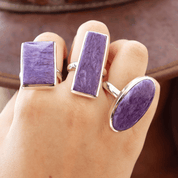 charoite large statement silver gemstone ring