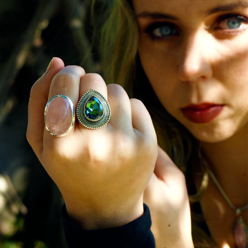 mystic topaz teardrop gemstone sterling silver ring