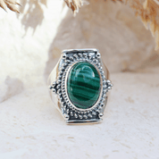 malachite silver gemstone ring