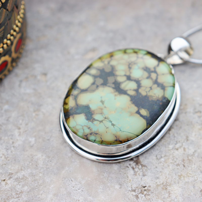 turquoise oval large silver gemstone pendant