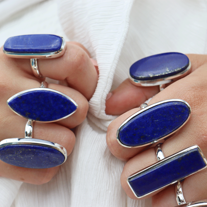 lapis lazuli statement silver gemstone ring