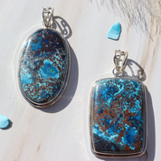 blue azurite rectangle silver gemstone pendant