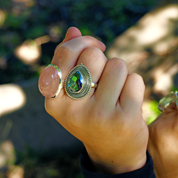 mystic topaz teardrop gemstone sterling silver ring