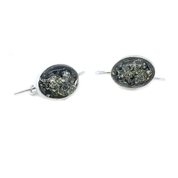 green amber oval gemstone silver earrings