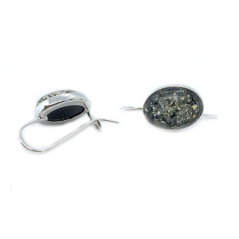 green amber oval gemstone silver earrings