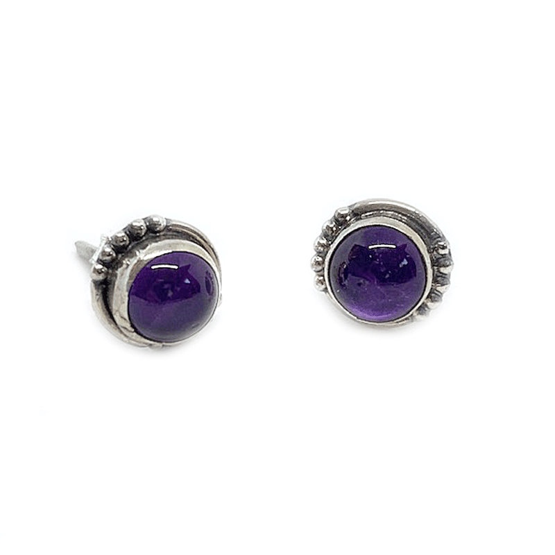round amethyst gemstone silver stud earrings