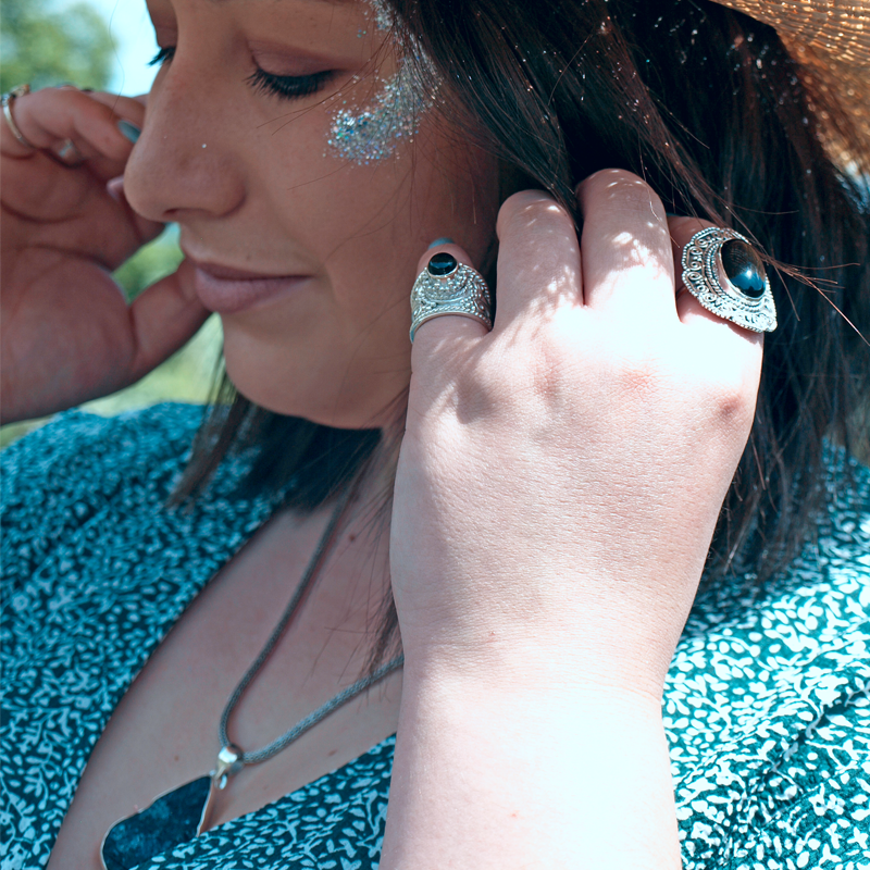 Black Onyx Tribal Boho Ring