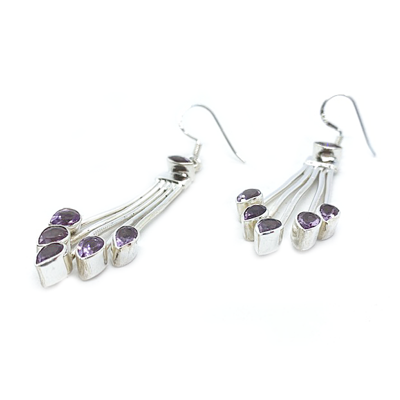 amethyst teardrop gemstone silver earrings