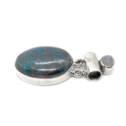 azurite moonstone gemstone silver pendant