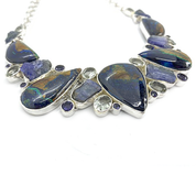 azurite tanzanite clear quartz amethyst multi gemstone silver necklace