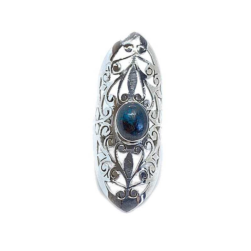 azurite large gemstone silver ring