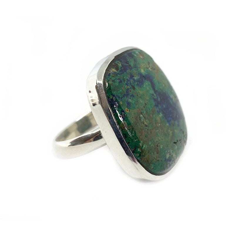 azurite silver gemstone large statement ring