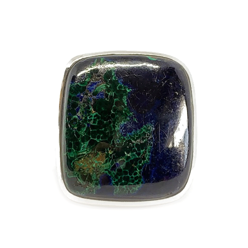 azurite silver gemstone large statement ring