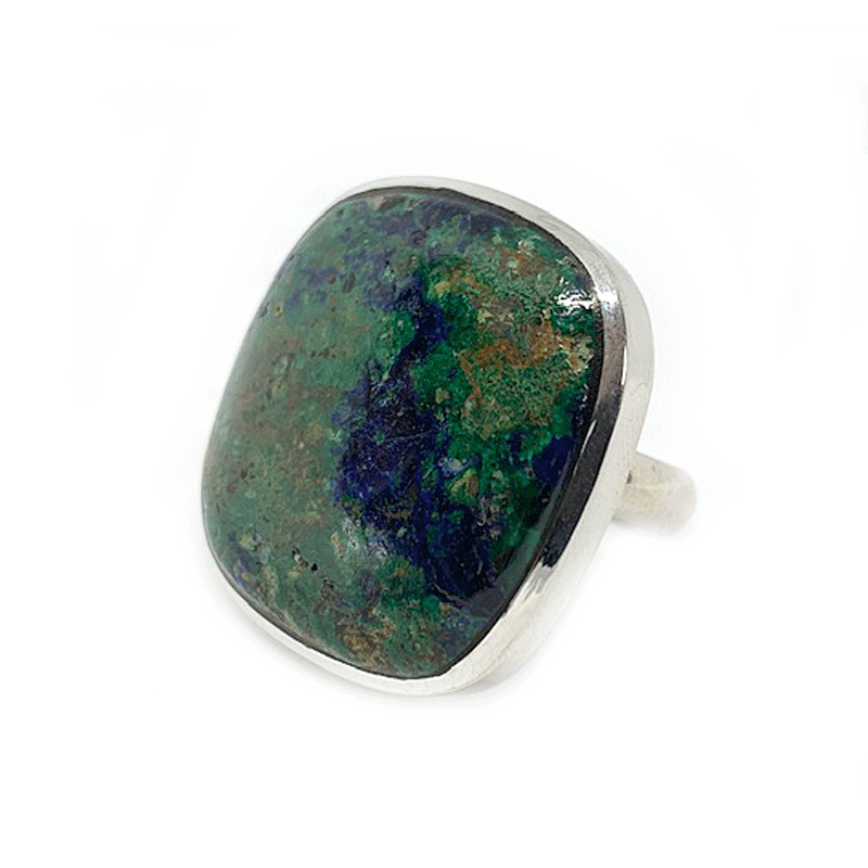 azurite silver gemstone large statement ring