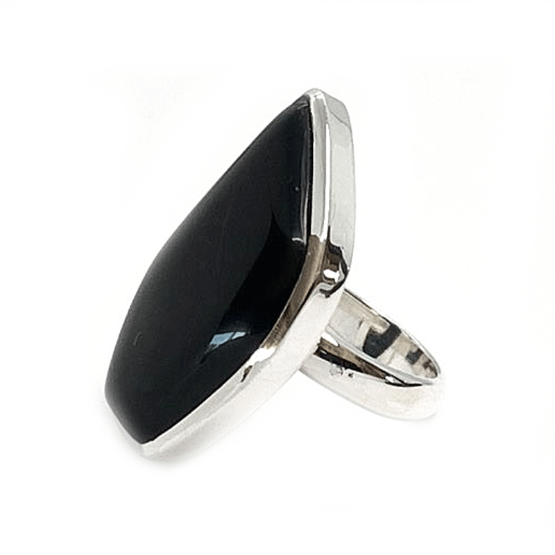 large black onyx statement silver gemstone ring