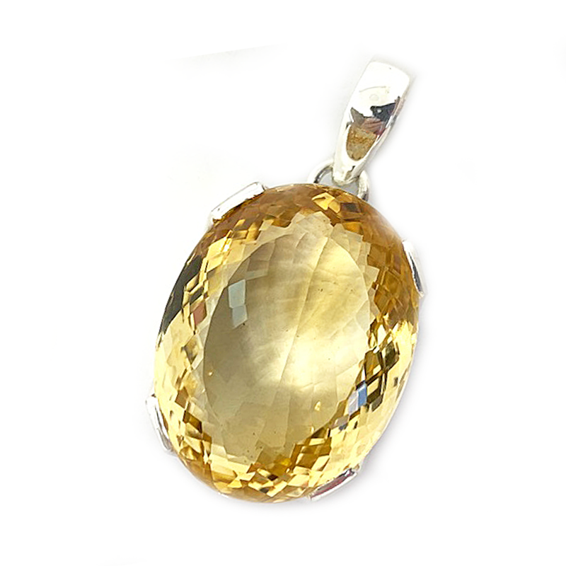 citrine large oval gemstone silver pendant