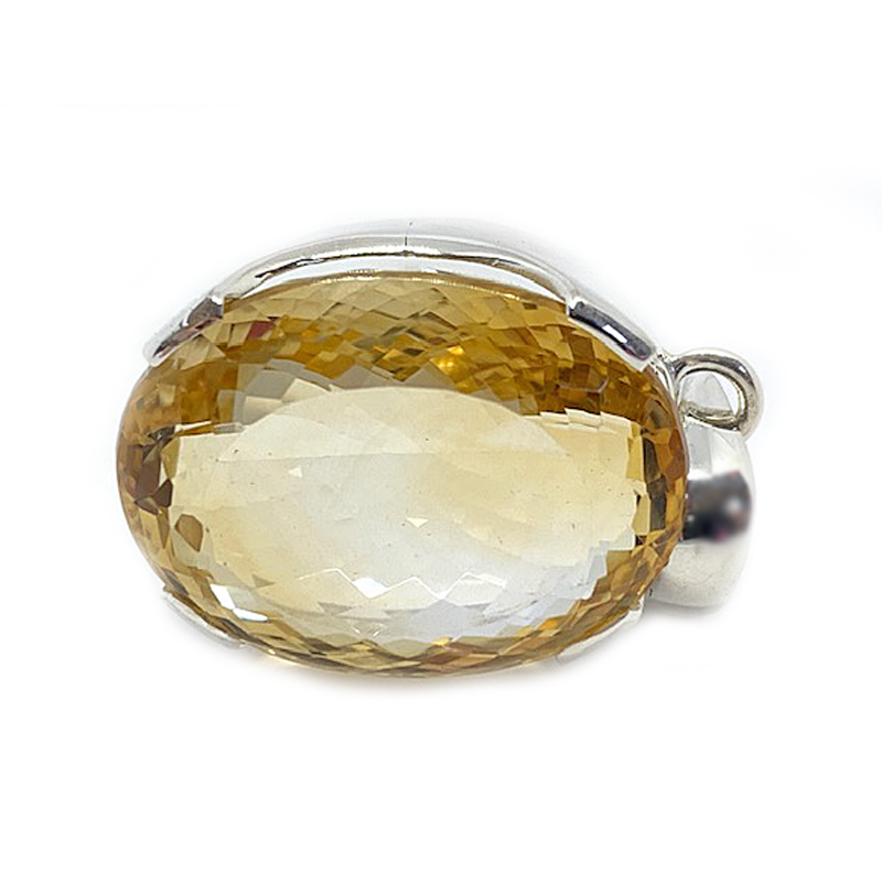 citrine large oval gemstone silver pendant
