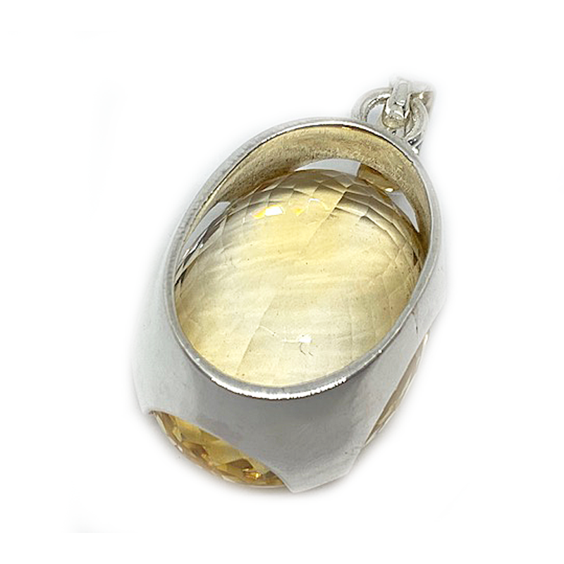 citrine large oval gemstone silver pendant