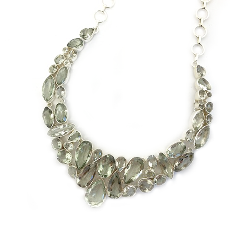 green amethyst chunky multi gemstone silver necklace