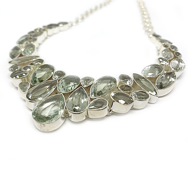 green amethyst chunky multi gemstone silver necklace