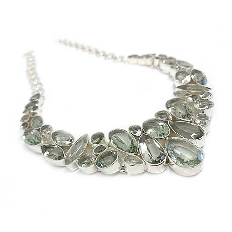 green amethyst chunky multi gemstone silver necklace