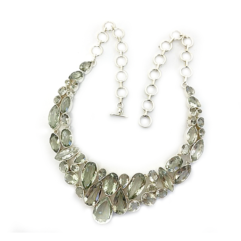 green amethyst chunky multi gemstone silver necklace