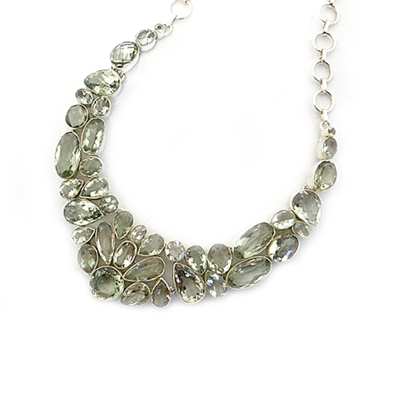 green amethyst chunky multi gemstone silver necklace