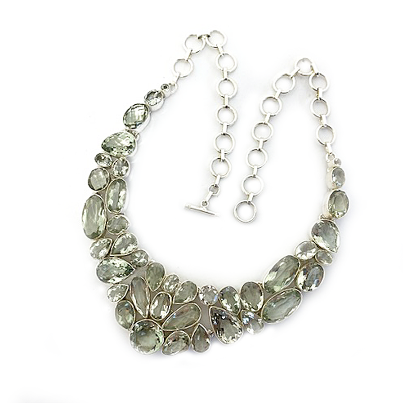 green amethyst chunky multi gemstone silver necklace