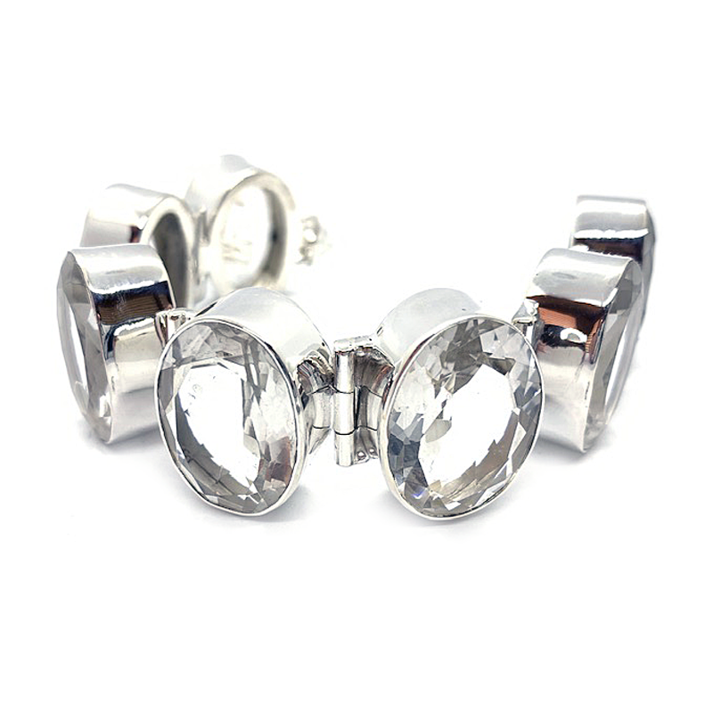 large chunky clear quartz silver gemstone bracelet