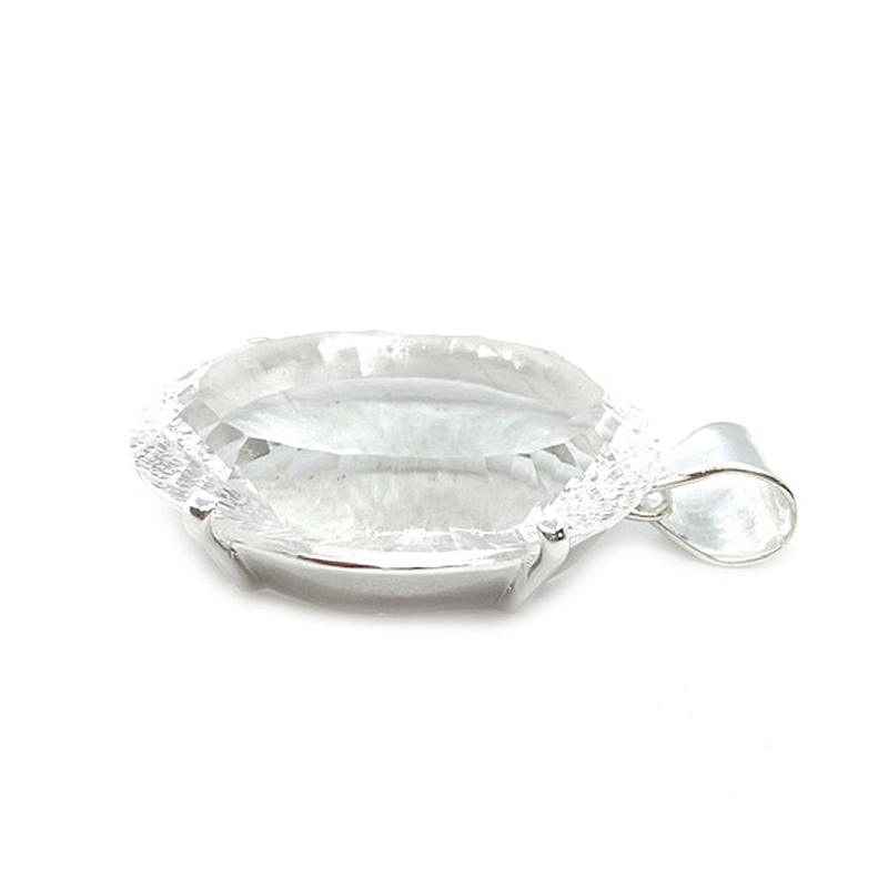 clear quartz oval silver gemstone pendant