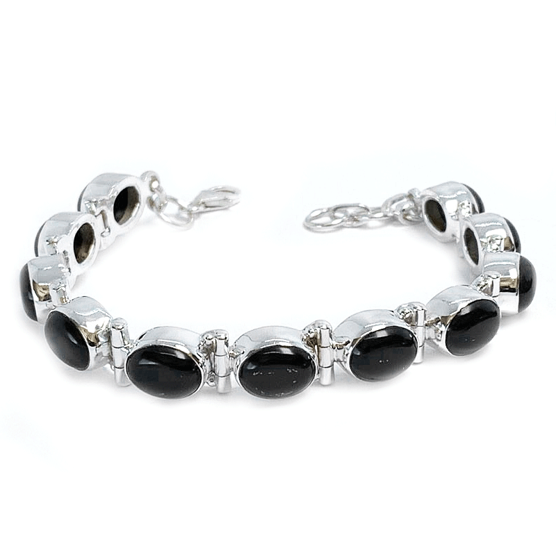 black onyx oval gemstone silver bracelet