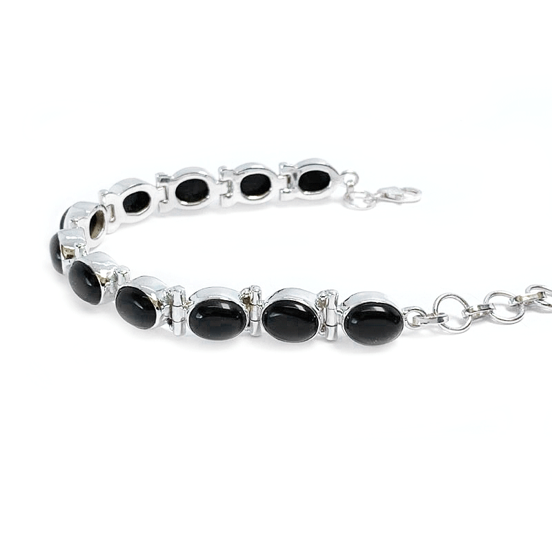 black onyx oval gemstone silver bracelet