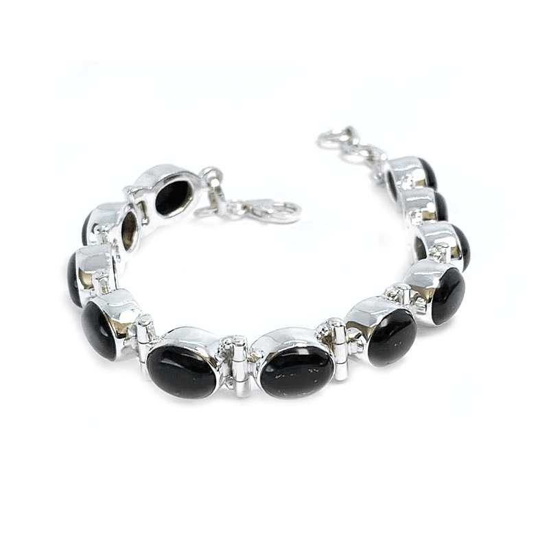 black onyx oval gemstone silver bracelet