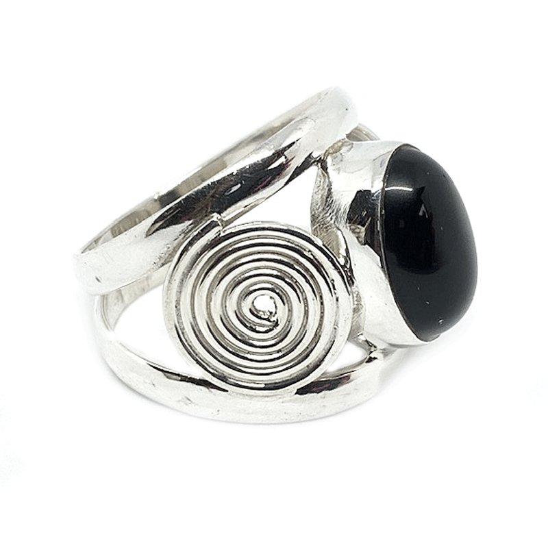 black onyx silver gemstone ring