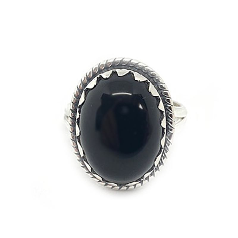oval black onyx silver gemstone ring
