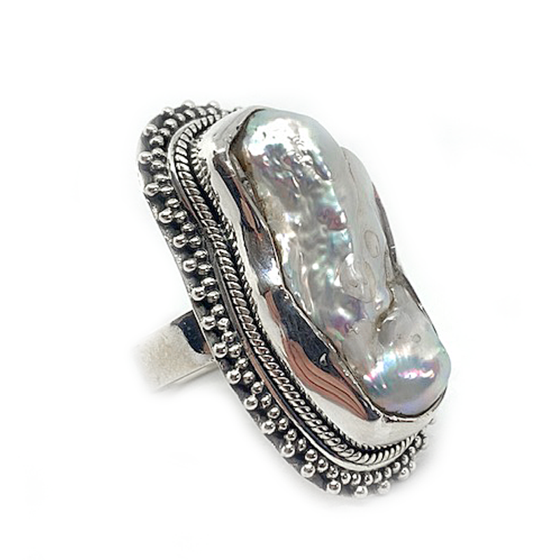 biwa pearl statement silver gemstone ring
