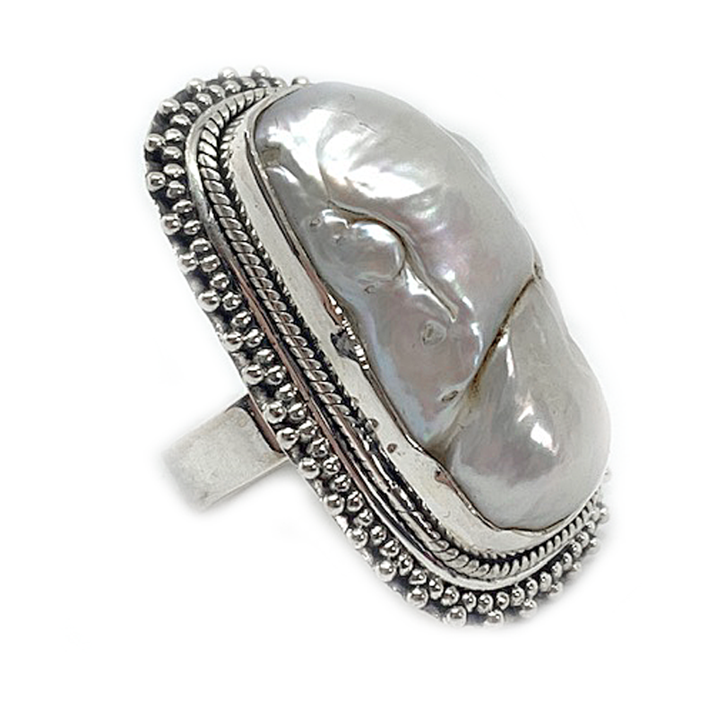 biwa pearl statement silver gemstone ring