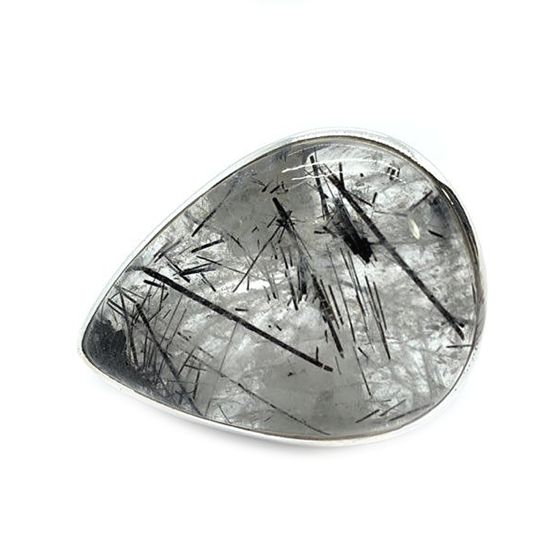 large black rutilated quartz silver gemstone ring