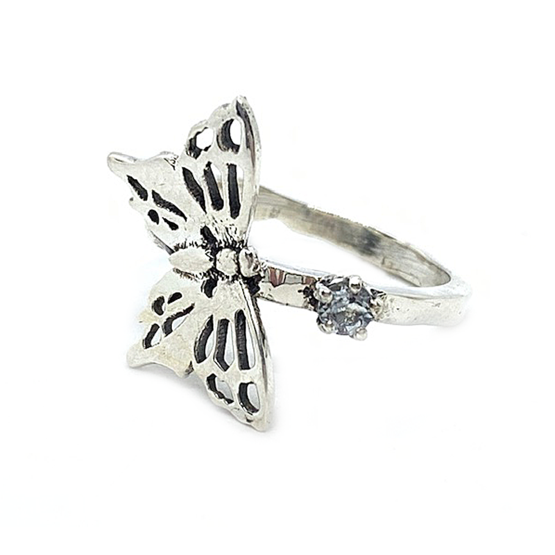 blue topaz butterfly sterling silver ring