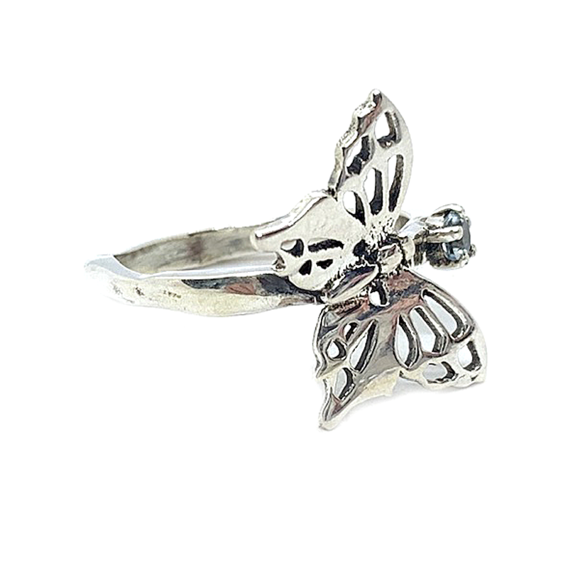 blue topaz butterfly sterling silver ring