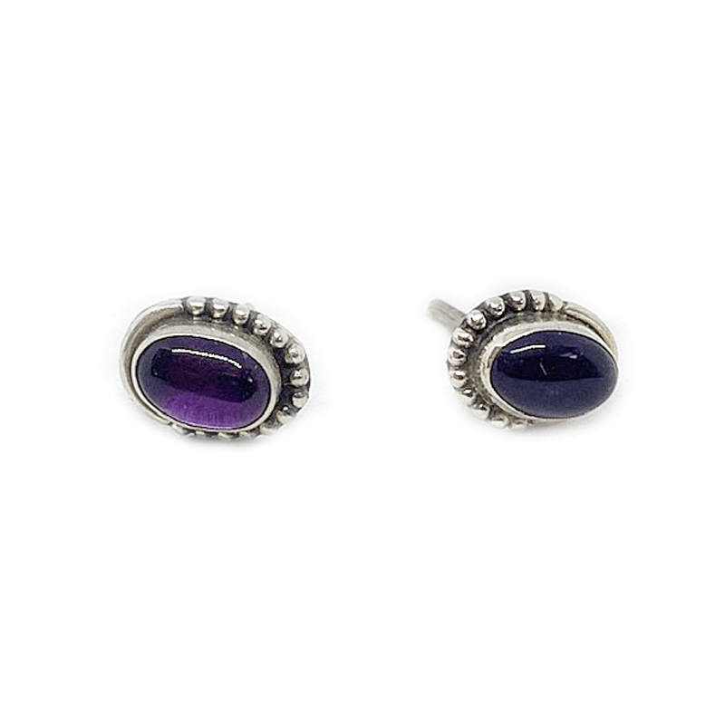 amethyst oval silver gemstone stud earrings