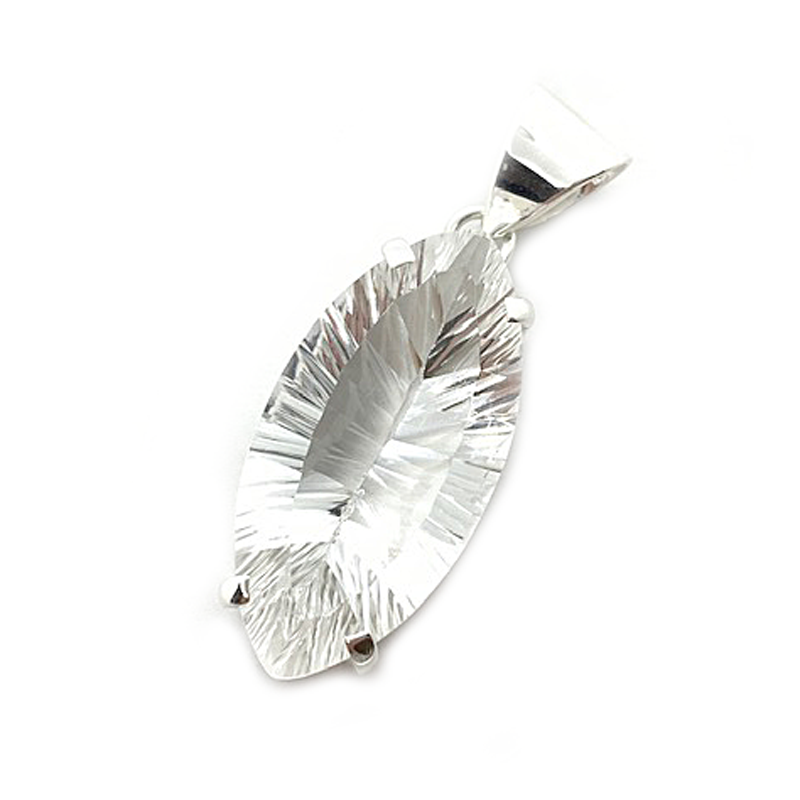 clear quartz diamond shaped silver pendant